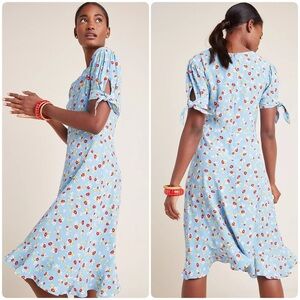 FAITHFUL THE BRAND Dainty Cottagecore Floral Light Blue Flowy Midi Dress Size 2